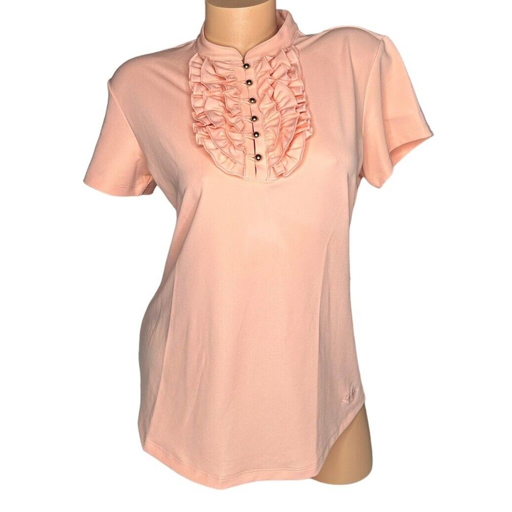 Lady Hagen Peach Ruffled Shirt Womens M Hydro-Dri Golf Short Sleeve Button UPF